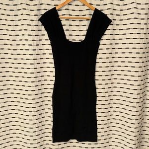 Max Studio square neck sexy fitted body con black midi dress